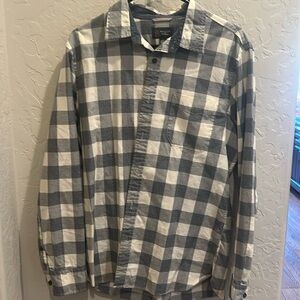 Men’s button up shirt. Large. Blue-gray and cream check.